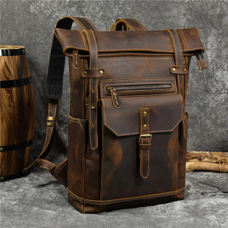 Newsbirds Herren-Rucksack aus Leder, Retro-Luxus-Modestil, Rucksack, Reisetasche, Rucksack, Schultasche für Herren, Leder-Tagesrucksack für Herren