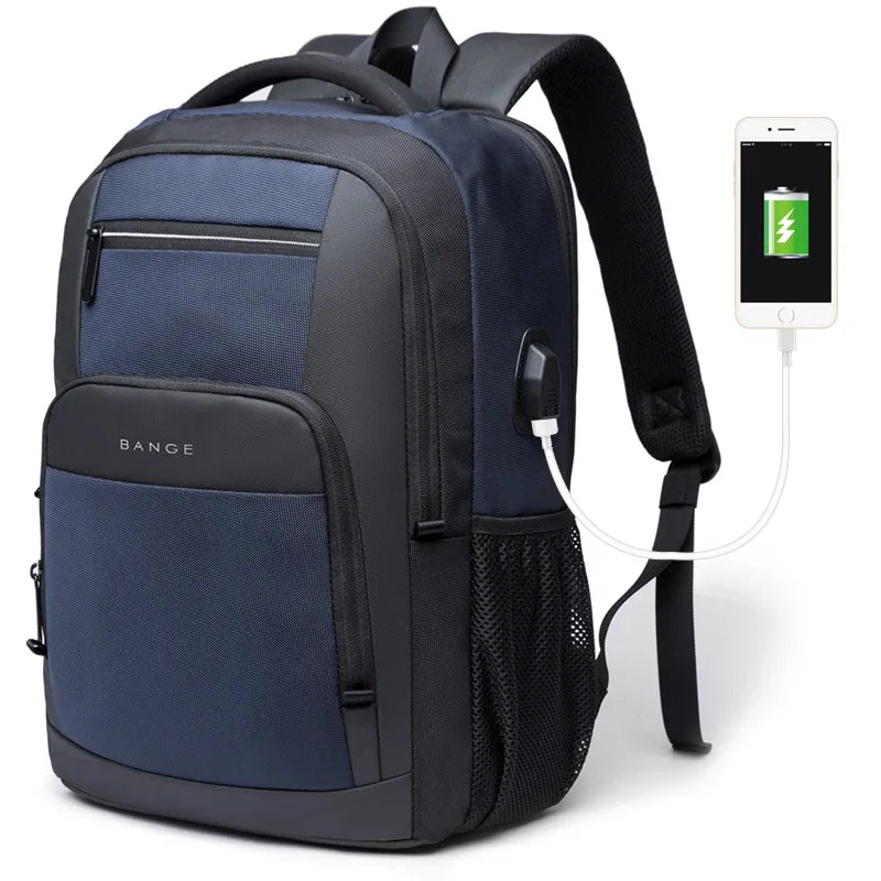BANGE Wasserdichter Reiserucksack mit USB-Ladeanschluss, passend für 15,6-Zoll-Laptop-Rucksäcke für Männer und Frauen, Teenager-Schultaschen