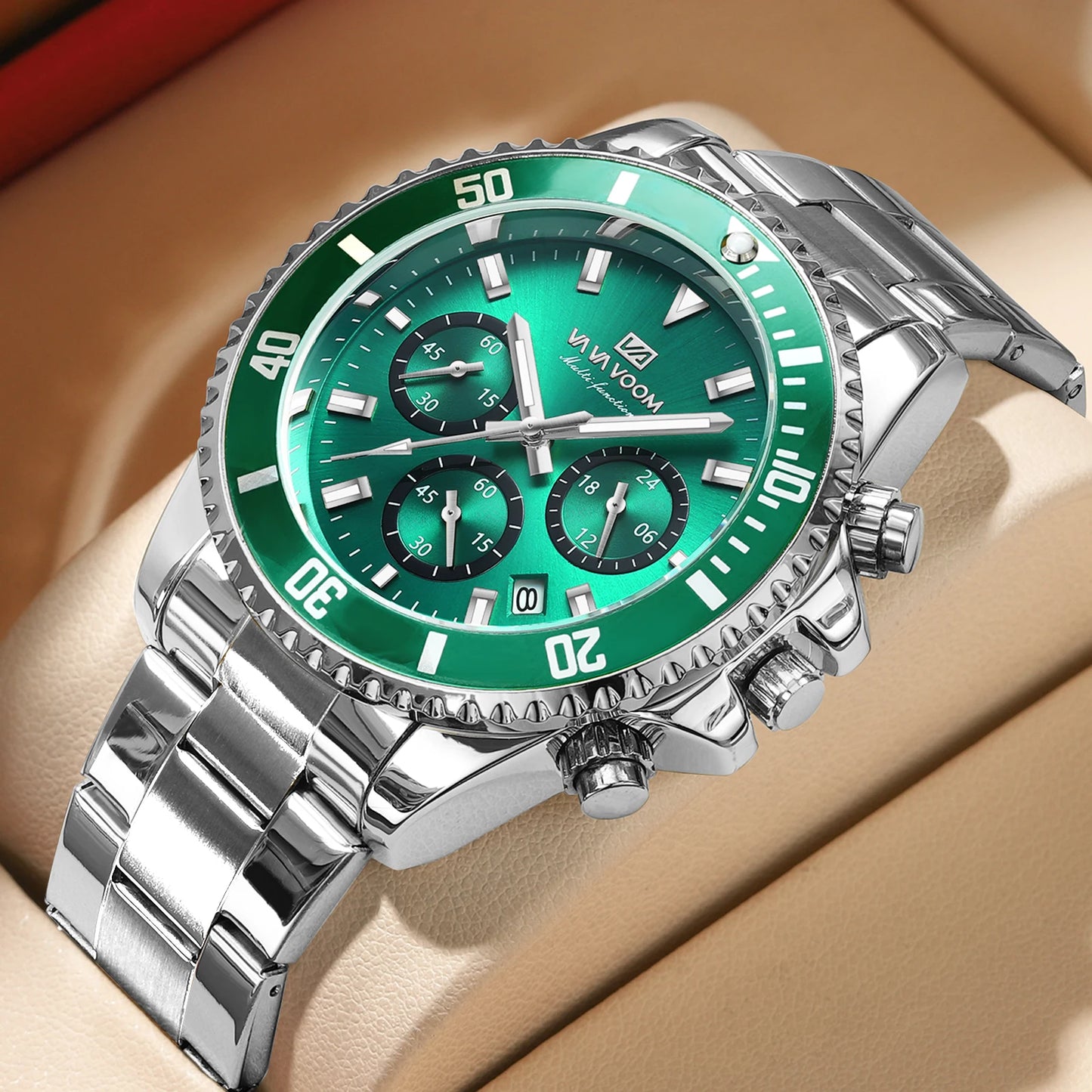 Multifunktionale Herren-Quarzuhr, luxuriös, Wasser, Nachtlicht, Business-Stil, Taucher-Serie, Edelstahl, Freizeit, modische Armbanduhr