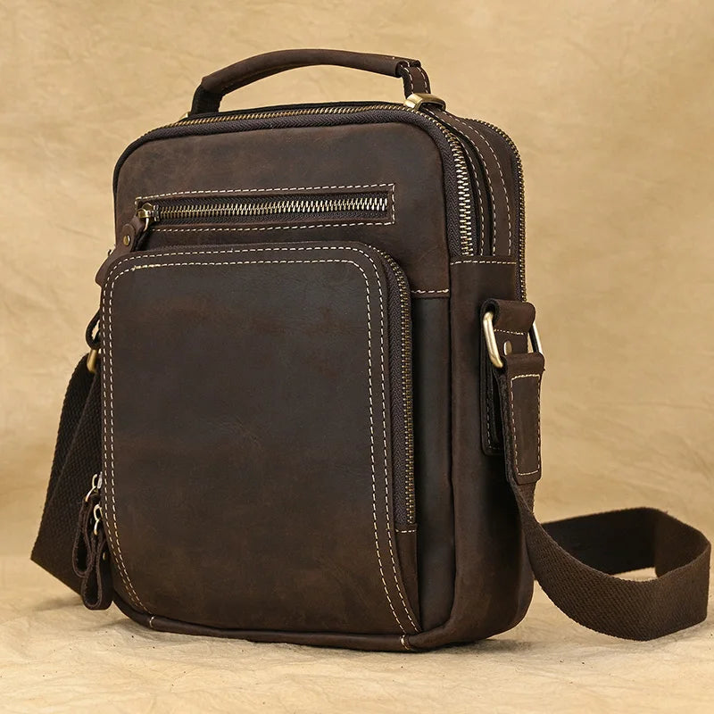 Newsbirds Leder-Umhängetasche, Vintage-Stil, Umhängetasche, Bücher, Schultasche für Männer, männlich, tägliche Umhängetasche, Crazy Horse Skin