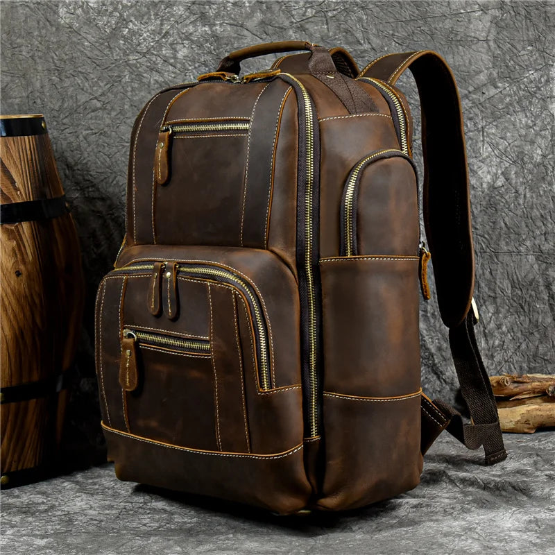 Newsbirds Herren-Rucksack aus Leder, Retro-Luxus-Modestil, Rucksack, Reisetasche, Rucksack, Schultasche für Herren, Leder-Tagesrucksack für Herren