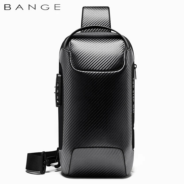 BANGE Verbesserte Männer Wasserdichte Multifunktions Carbon Faser Muster Umhängetasche USB Sling Schulter Taschen Messenger Brust Tasche Pack