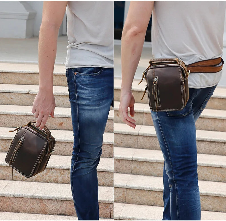 MAHEU Super Qualität männer Mini Schulter Tasche Aus Echtem Leder Telefon Beutel Auf Gürtel Kleine Umhängetasche Tasche Mit Griff Außen tasche
