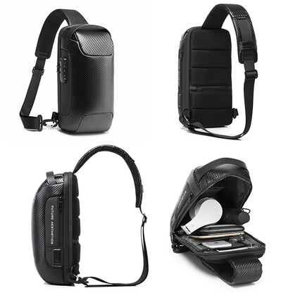 BANGE Verbesserte Männer Wasserdichte Multifunktions Carbon Faser Muster Umhängetasche USB Sling Schulter Taschen Messenger Brust Tasche Pack