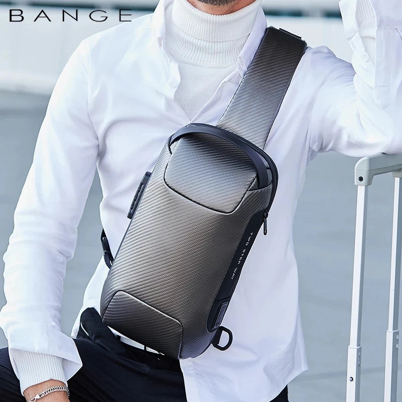 BANGE Verbesserte Männer Wasserdichte Multifunktions Carbon Faser Muster Umhängetasche USB Sling Schulter Taschen Messenger Brust Tasche Pack