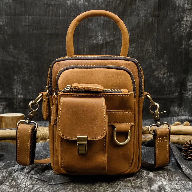 MAHEU Super Qualität männer Mini Schulter Tasche Aus Echtem Leder Telefon Beutel Auf Gürtel Kleine Umhängetasche Tasche Mit Griff Außen tasche