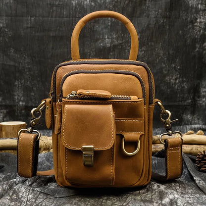 MAHEU Super Qualität männer Mini Schulter Tasche Aus Echtem Leder Telefon Beutel Auf Gürtel Kleine Umhängetasche Tasche Mit Griff Außen tasche