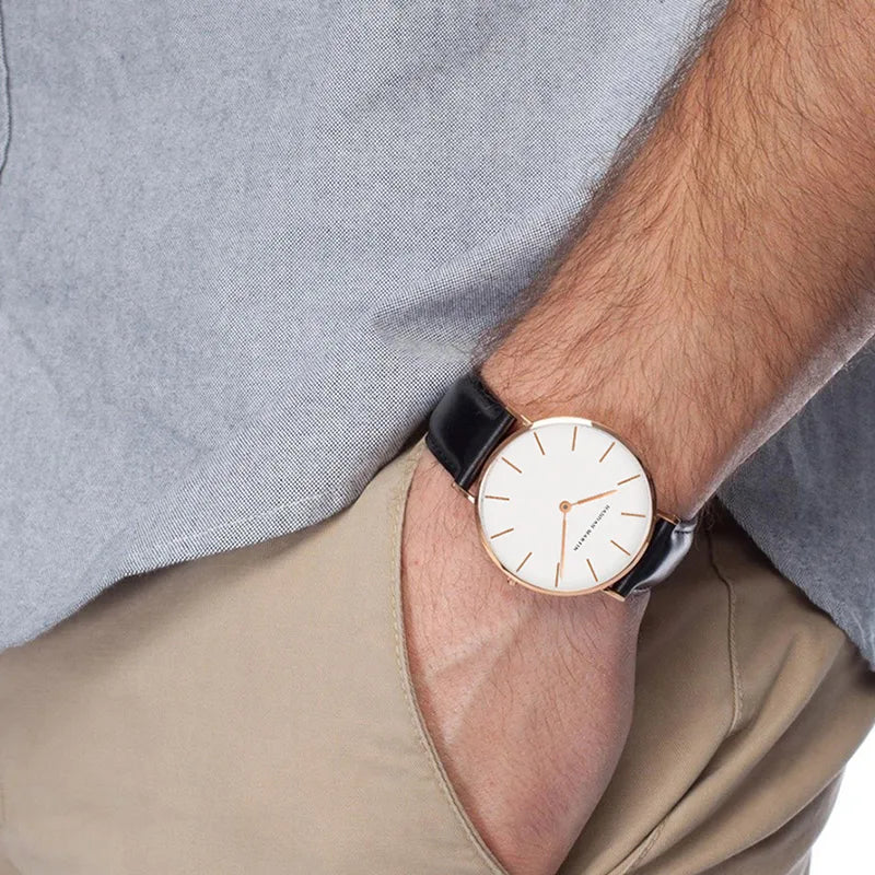 Hannah Martin Marke Mode Japan Quarz Armbanduhren Silber Braun Leder Männer Uhr Wasserdichte Kleid Uhr Männer Casual
