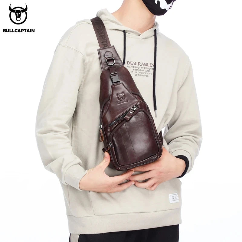 BULLCAPTAIN Tasche Echtes Leder Brusttasche Herrenmode Stil Casual Straddle Bag Business Große Kapazität Leder Herrengepäck