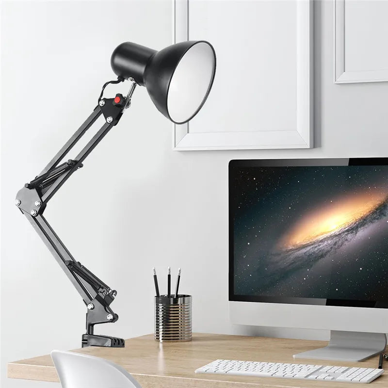 Hause EU UNS Stecker Flexible Schaukel Arm Clamp Mount Lampe Büro Studio E27/E26 Birne Tisch Schwarz Schreibtisch licht AC85-265V Led-lampe Lampen