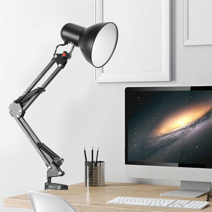 Hause EU UNS Stecker Flexible Schaukel Arm Clamp Mount Lampe Büro Studio E27/E26 Birne Tisch Schwarz Schreibtisch licht AC85-265V Led-lampe Lampen