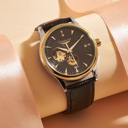 LONGLUX Automatikuhr eleganter Stil Großhandel mechanische Armbanduhren Skelett Rom wasserdichte Herrenuhr Männer Geschenk