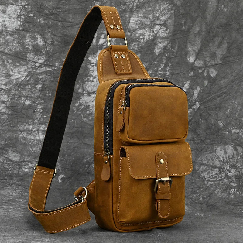Männer Echte Leder Brust Tasche Crazy Horse Leder Große Kapazität Crossbody-tasche Lässig Männlich Messenger iPad Fall Sling tasche