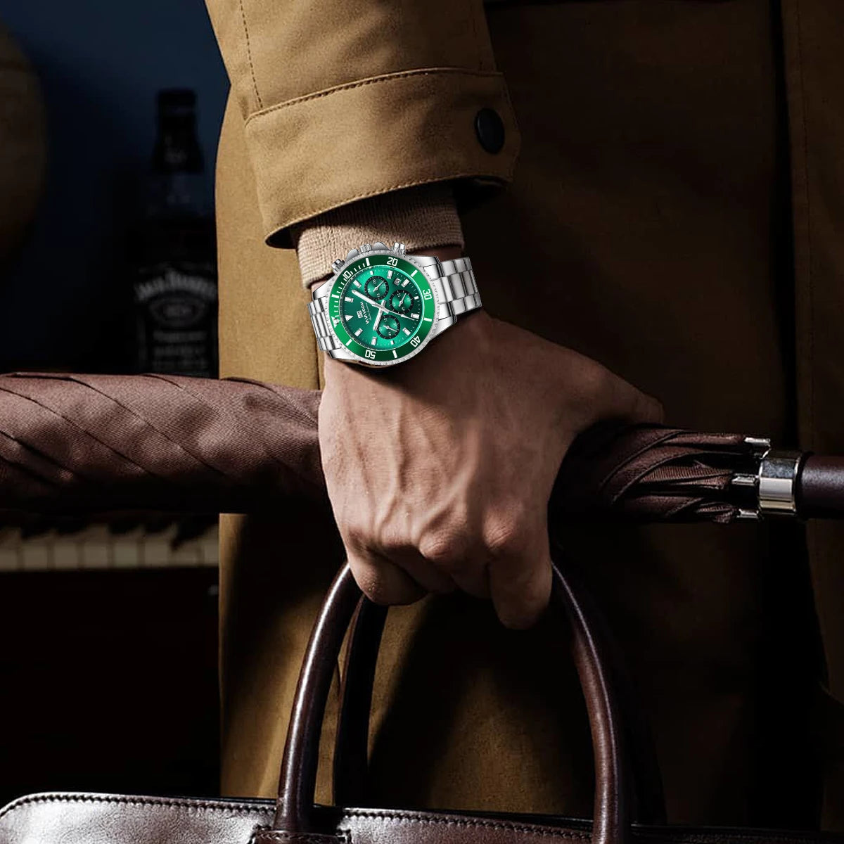 Multifunktionale Herren-Quarzuhr, luxuriös, Wasser, Nachtlicht, Business-Stil, Taucher-Serie, Edelstahl, Freizeit, modische Armbanduhr