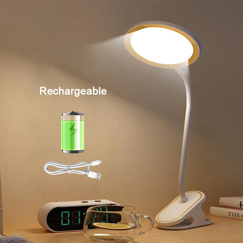 Tischlampe, USB wiederaufladbar, Schreibtischlampe mit Clip, Bett, Lesebuch, Nachtlicht, LED, Touch, 3 Modi, dimmbares Augenschutzlicht