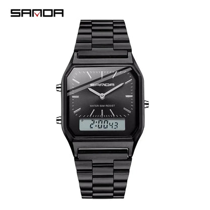 Sanda Luxus Herren g Stil Uhren Edelstahl Damen LED Digital Dual Display Uhr Unisex wasserdichte Sport Quarzuhr