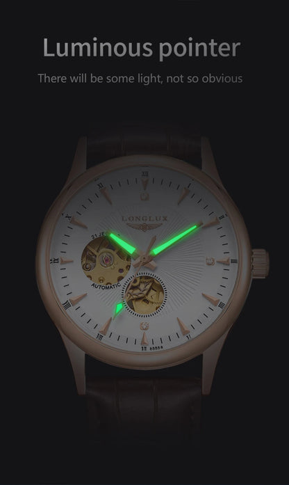 LONGLUX Automatikuhr eleganter Stil Großhandel mechanische Armbanduhren Skelett Rom wasserdichte Herrenuhr Männer Geschenk
