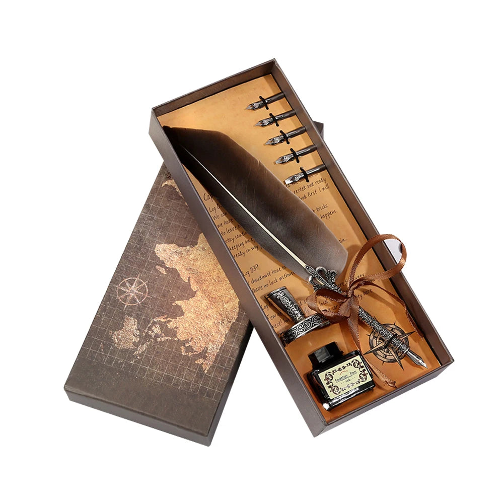 Retro Kalligraphie Feder Dip Stift Schreiben Tinte Set Schreibwaren Quill Brunnen Stift Geburtstag Lehrer Geschenk Schreiben Werkzeuge