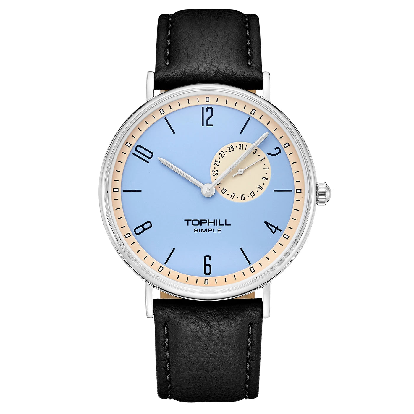 TOPHILL Bauhaus-Quarzuhr für Herren, ultradünn, 40 mm, minimalistisches Zifferblatt, Saphirglas, Lederarmband, Edelstahlgehäuse