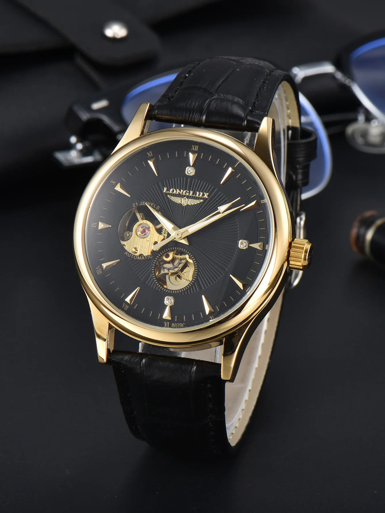 LONGLUX Automatikuhr eleganter Stil Großhandel mechanische Armbanduhren Skelett Rom wasserdichte Herrenuhr Männer Geschenk