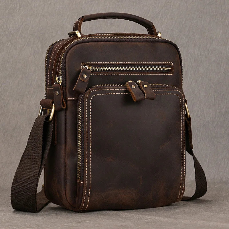 Newsbirds Leder-Umhängetasche, Vintage-Stil, Umhängetasche, Bücher, Schultasche für Männer, männlich, tägliche Umhängetasche, Crazy Horse Skin