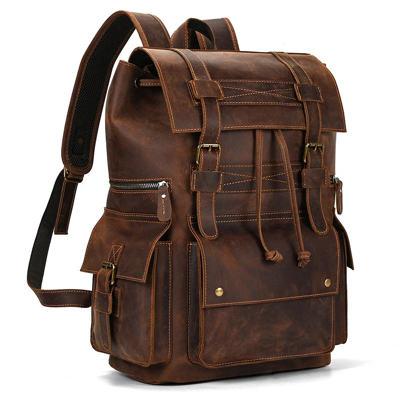 Newsbirds Herren-Rucksack aus Leder, Retro-Luxus-Modestil, Rucksack, Reisetasche, Rucksack, Schultasche für Herren, Leder-Tagesrucksack für Herren
