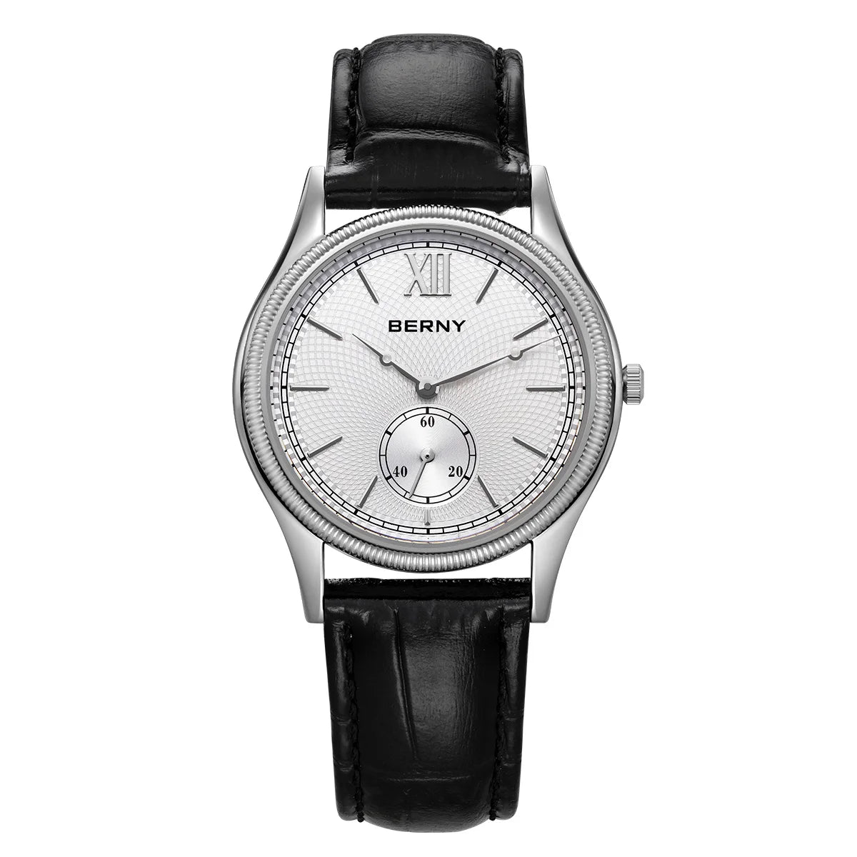 BERNY Herrenuhren, luxuriös, klassisch, stilvoll, Kleid, Quarzuhr, ultradünnes Edelstahlgehäuse, elegante Lederarmband-Armbanduhr
