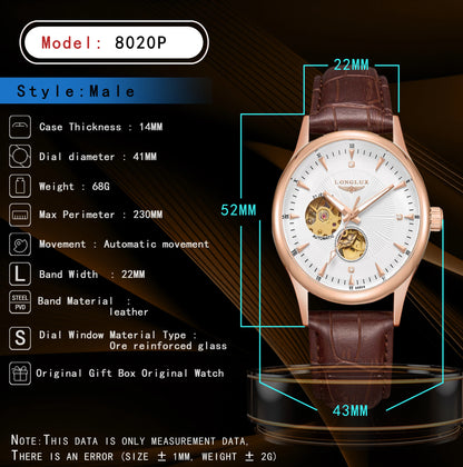 LONGLUX Automatikuhr eleganter Stil Großhandel mechanische Armbanduhren Skelett Rom wasserdichte Herrenuhr Männer Geschenk