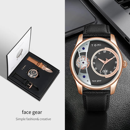 TOMI Set Geschenkbox für Herren, minimalistische Business-Quarzuhr, luxuriöse, vielseitige, abnehmbare Uhr mit Doppelarmband, Festival-Geschenk