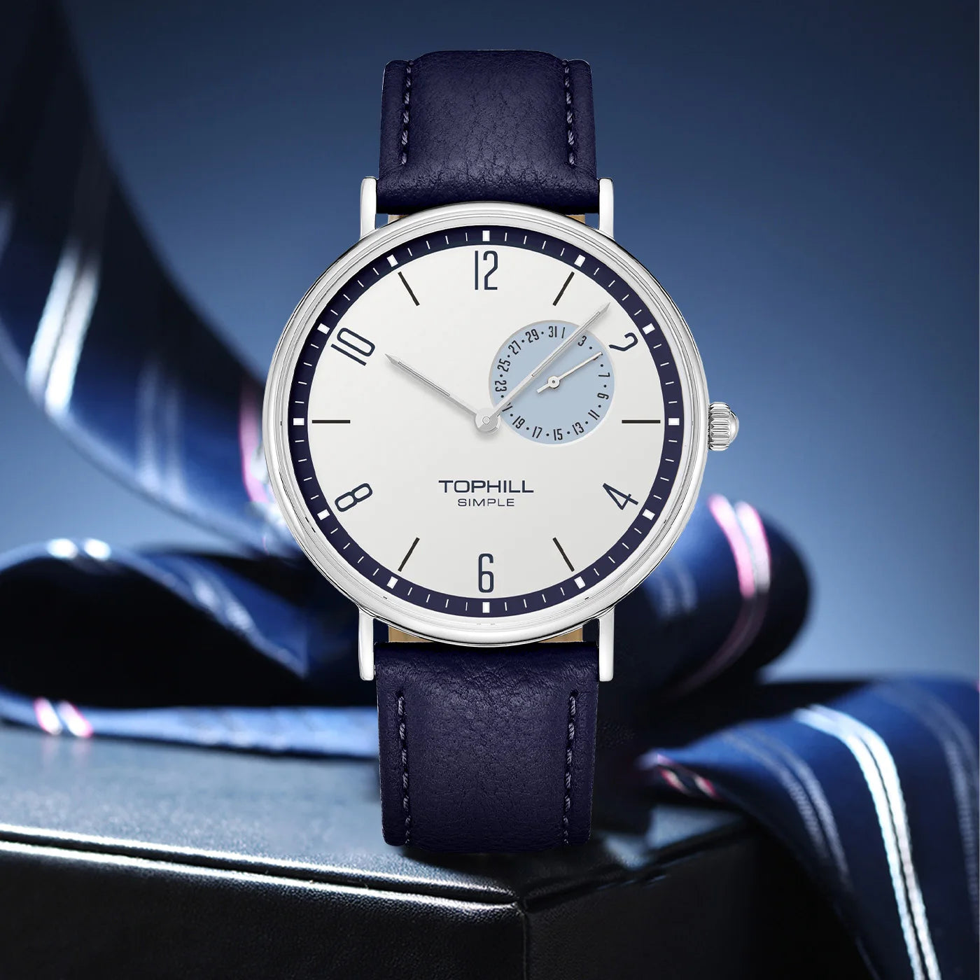TOPHILL Bauhaus-Quarzuhr für Herren, ultradünn, 40 mm, minimalistisches Zifferblatt, Saphirglas, Lederarmband, Edelstahlgehäuse