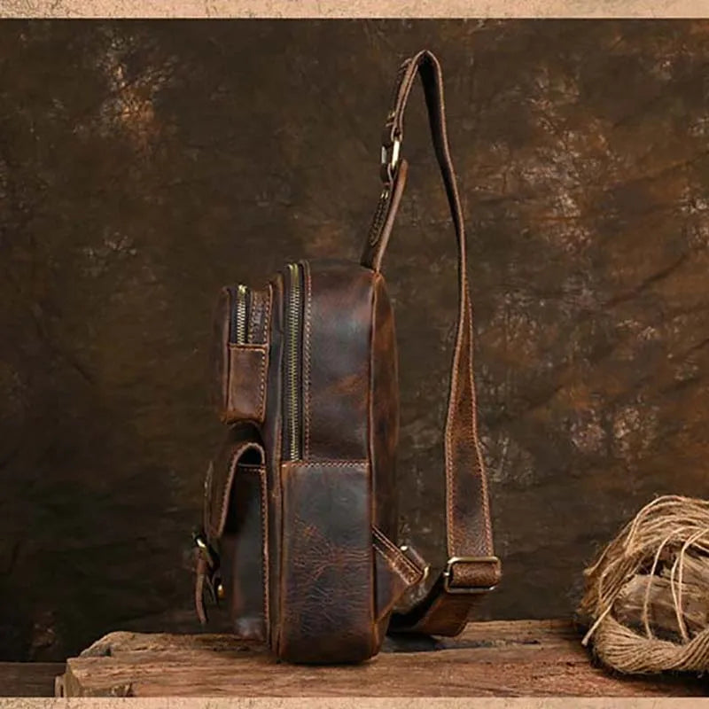 Männer Echte Leder Brust Tasche Crazy Horse Leder Große Kapazität Crossbody-tasche Lässig Männlich Messenger iPad Fall Sling tasche