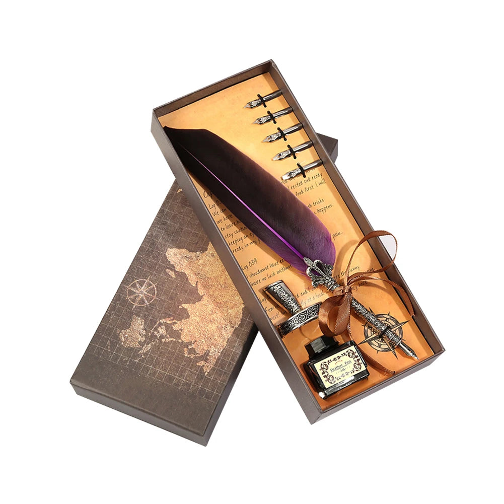 Retro Kalligraphie Feder Dip Stift Schreiben Tinte Set Schreibwaren Quill Brunnen Stift Geburtstag Lehrer Geschenk Schreiben Werkzeuge