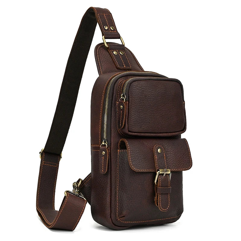 Männer Echte Leder Brust Tasche Crazy Horse Leder Große Kapazität Crossbody-tasche Lässig Männlich Messenger iPad Fall Sling tasche