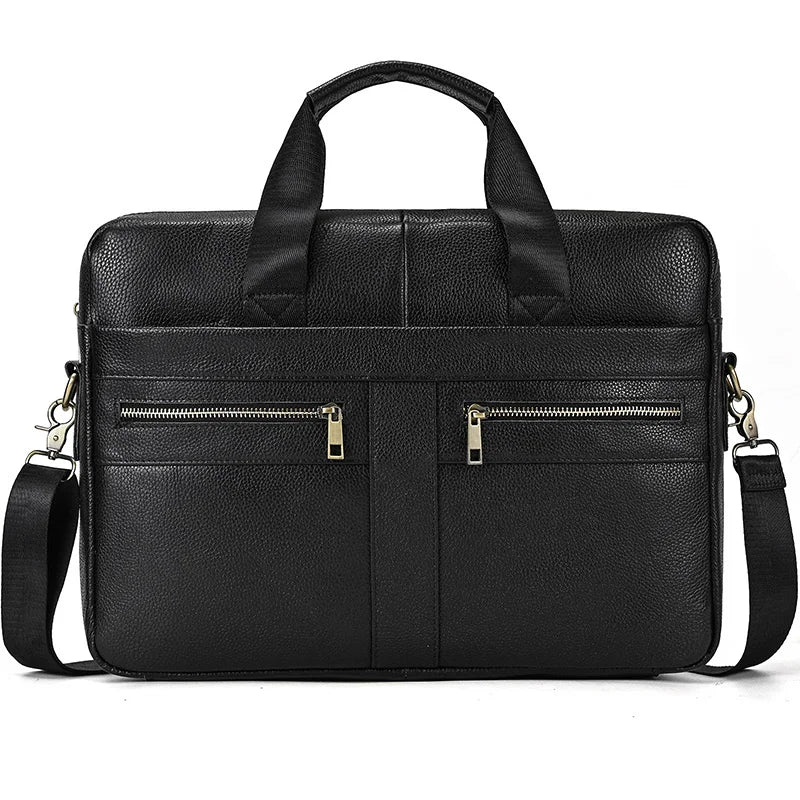 Aktentasche aus echtem Leder für 15,6-Zoll-Laptop-Computertasche, Rindsleder-Handtasche für Männer, männliche Leder-Umhängetasche