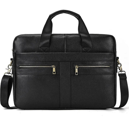 Aktentasche aus echtem Leder für 15,6-Zoll-Laptop-Computertasche, Rindsleder-Handtasche für Männer, männliche Leder-Umhängetasche