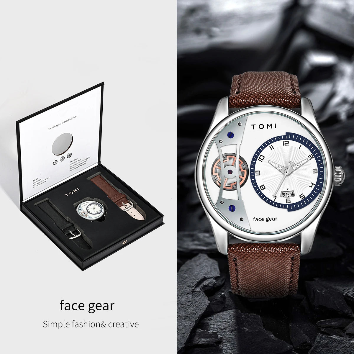 TOMI Set Geschenkbox für Herren, minimalistische Business-Quarzuhr, luxuriöse, vielseitige, abnehmbare Uhr mit Doppelarmband, Festival-Geschenk