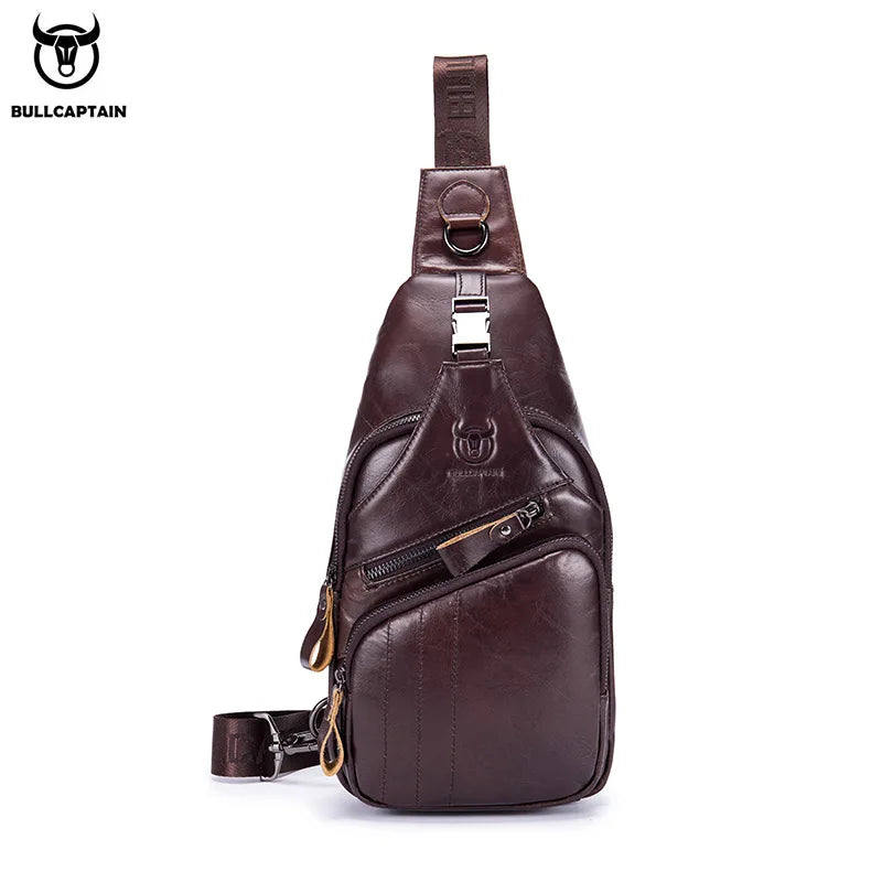 BULLCAPTAIN Tasche Echtes Leder Brusttasche Herrenmode Stil Casual Straddle Bag Business Große Kapazität Leder Herrengepäck