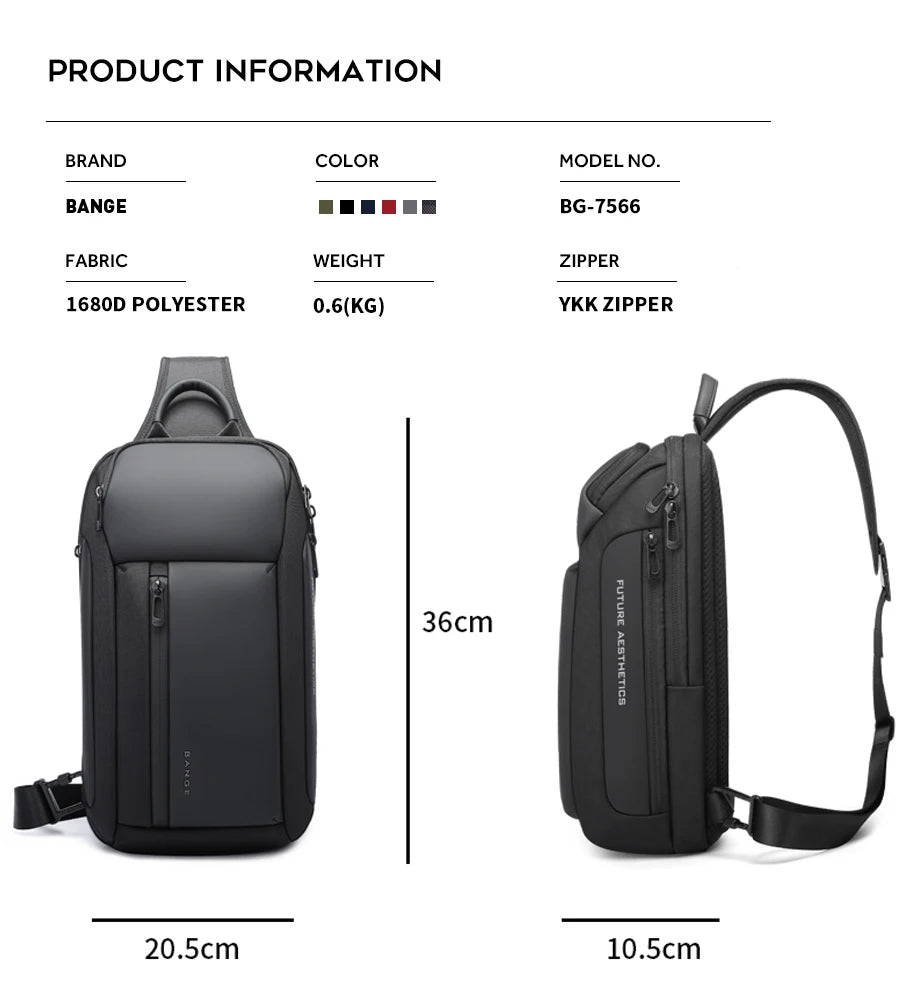 BANGE Marke Design Oxford Trendy Wasserdichte Materialien Männer Brust Tasche mit Große Kapazität Mode Multi-Taschen Schlanke tasche für männer