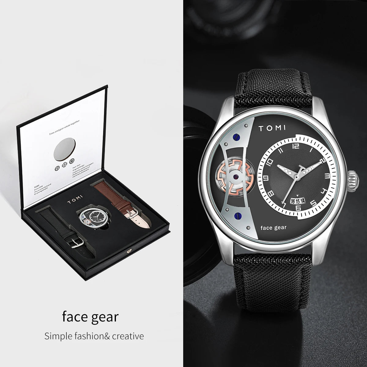 TOMI Set Geschenkbox für Herren, minimalistische Business-Quarzuhr, luxuriöse, vielseitige, abnehmbare Uhr mit Doppelarmband, Festival-Geschenk