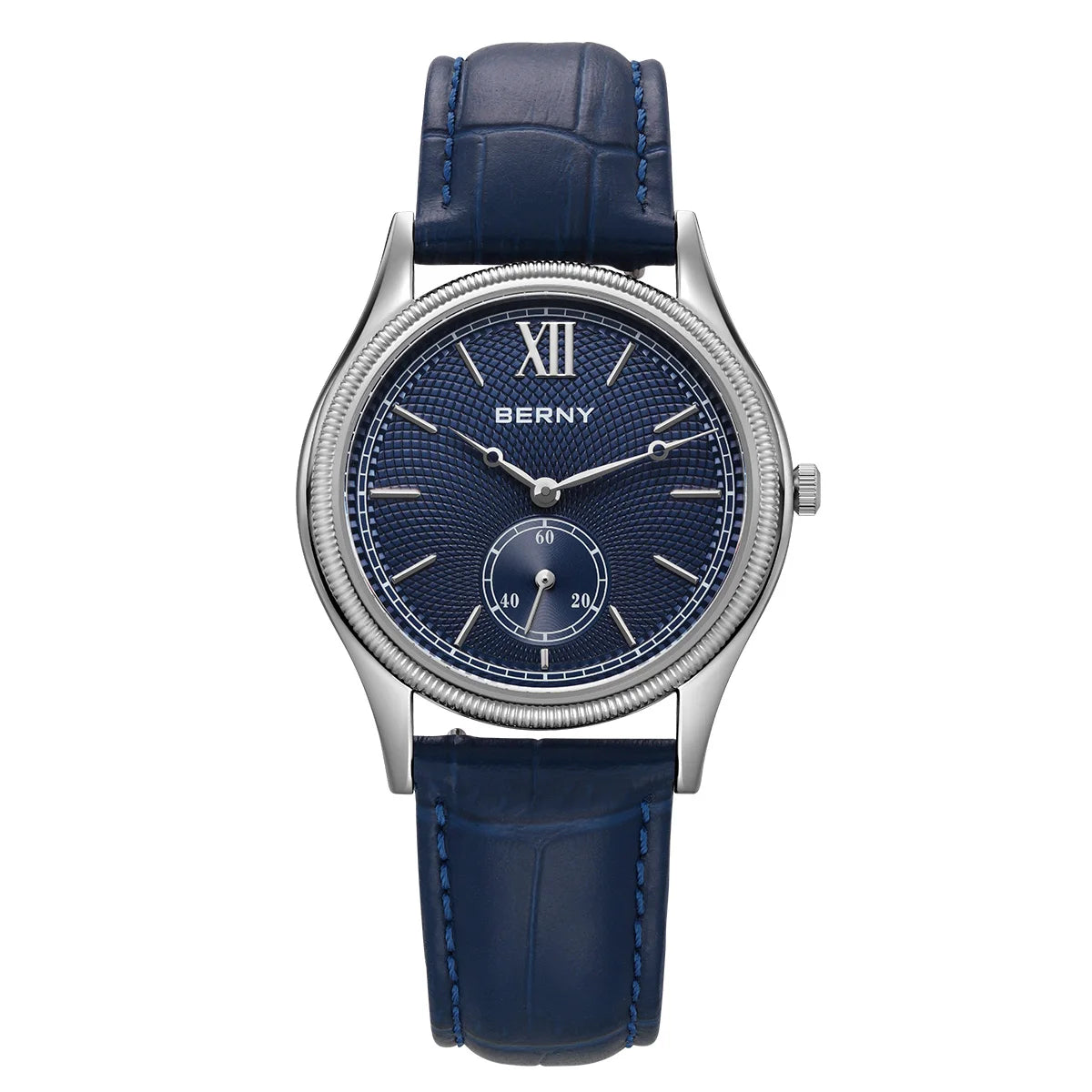 BERNY Herrenuhren, luxuriös, klassisch, stilvoll, Kleid, Quarzuhr, ultradünnes Edelstahlgehäuse, elegante Lederarmband-Armbanduhr