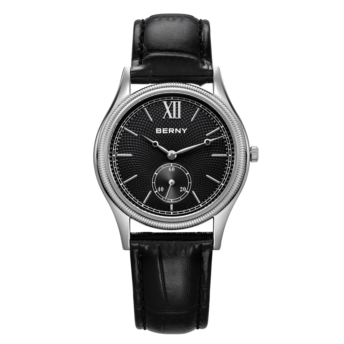 BERNY Herrenuhren, luxuriös, klassisch, stilvoll, Kleid, Quarzuhr, ultradünnes Edelstahlgehäuse, elegante Lederarmband-Armbanduhr