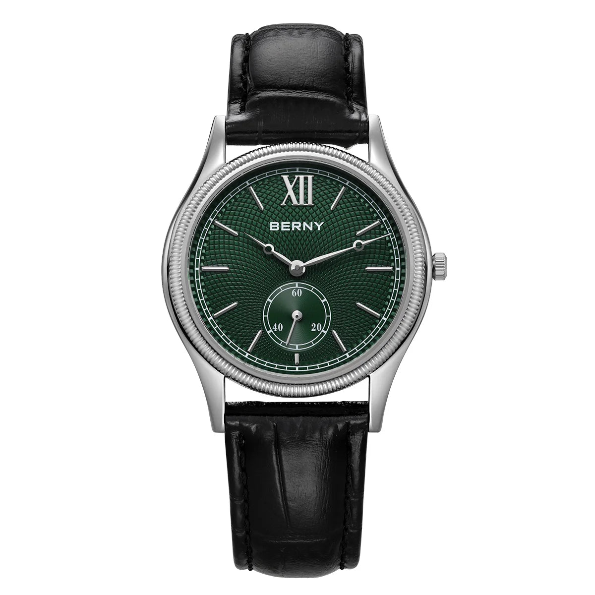 BERNY Herrenuhren, luxuriös, klassisch, stilvoll, Kleid, Quarzuhr, ultradünnes Edelstahlgehäuse, elegante Lederarmband-Armbanduhr