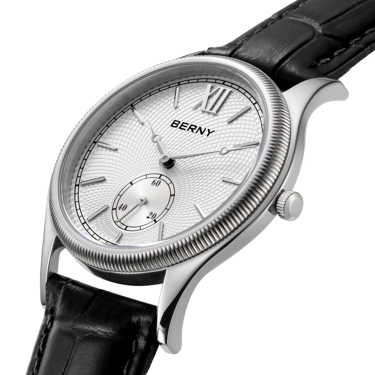 BERNY Herrenuhren, luxuriös, klassisch, stilvoll, Kleid, Quarzuhr, ultradünnes Edelstahlgehäuse, elegante Lederarmband-Armbanduhr