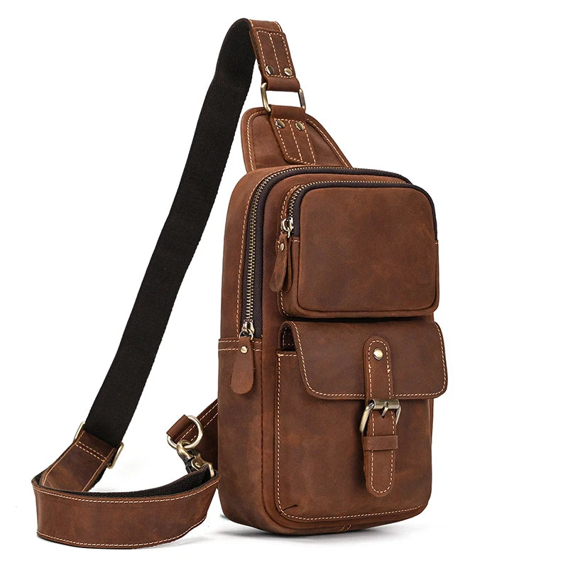 Männer Echte Leder Brust Tasche Crazy Horse Leder Große Kapazität Crossbody-tasche Lässig Männlich Messenger iPad Fall Sling tasche