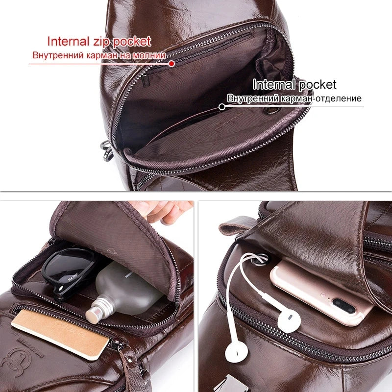 BULLCAPTAIN Tasche Echtes Leder Brusttasche Herrenmode Stil Casual Straddle Bag Business Große Kapazität Leder Herrengepäck