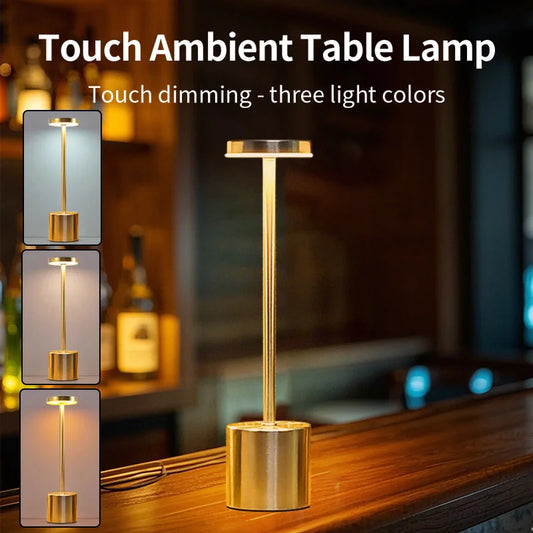 Klassische Tischlampe, USB wiederaufladbar, Nachtlicht, stufenloses Dimmen, Touch-Schreibtischlampe, 3-Farben-Nachttischlampe, Bar, Hotel-Dekoration