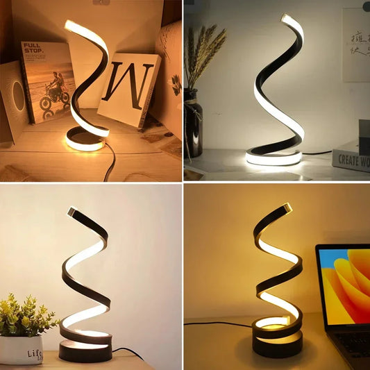 Kreatives Spiral-LED-Nachtlicht mit USB-Stecker, dimmbar, 3-Farben-Tisch-Nachtlampe für Wohnzimmer, Büro, Schreibtisch, Schlafzimmer, Nachttisch-Dekoration
