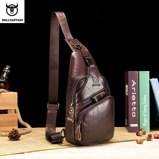BULLCAPTAIN Tasche Echtes Leder Brusttasche Herrenmode Stil Casual Straddle Bag Business Große Kapazität Leder Herrengepäck
