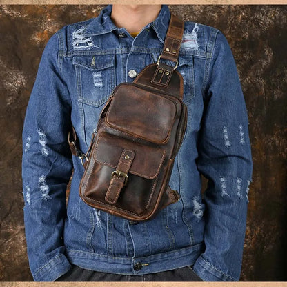 Männer Echte Leder Brust Tasche Crazy Horse Leder Große Kapazität Crossbody-tasche Lässig Männlich Messenger iPad Fall Sling tasche