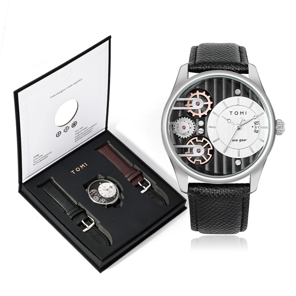 Tomi Herren Geschenk box Kombination Set Uhr Luxus und einfache Business abnehmbare Armband Quarzuhr Herren uhr Festival Geschenk